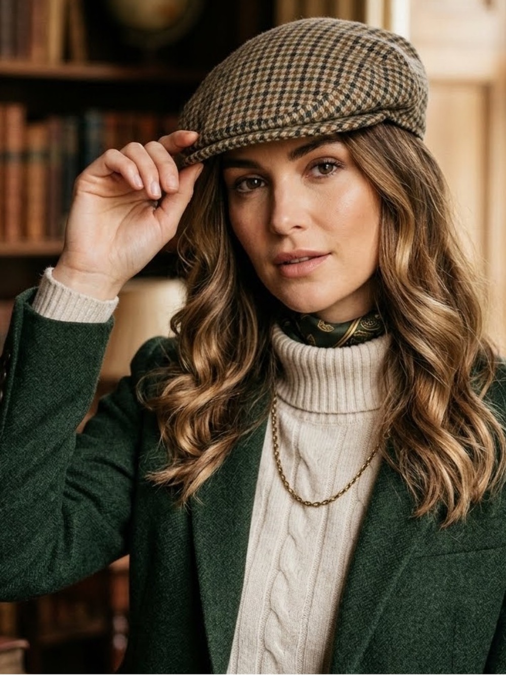 Classic Brown Wool Blend Herringbone Newsboy Cap Sz 58 Preppy Chic Street Casual